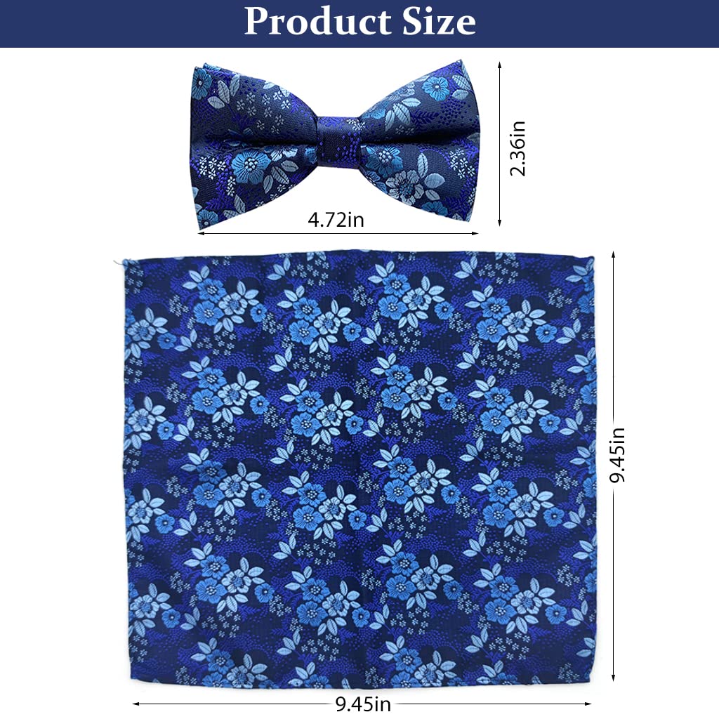 GUSTAVE Men's Bow Tie-Floral Jacquard Bow Tie Set Pocket Square Exquisite Collection (Blue) GUSTAVE Men's Bow Tie-Floral Jacquard Bow Tie Set Pocket Square Exquisite Collection (Blue)